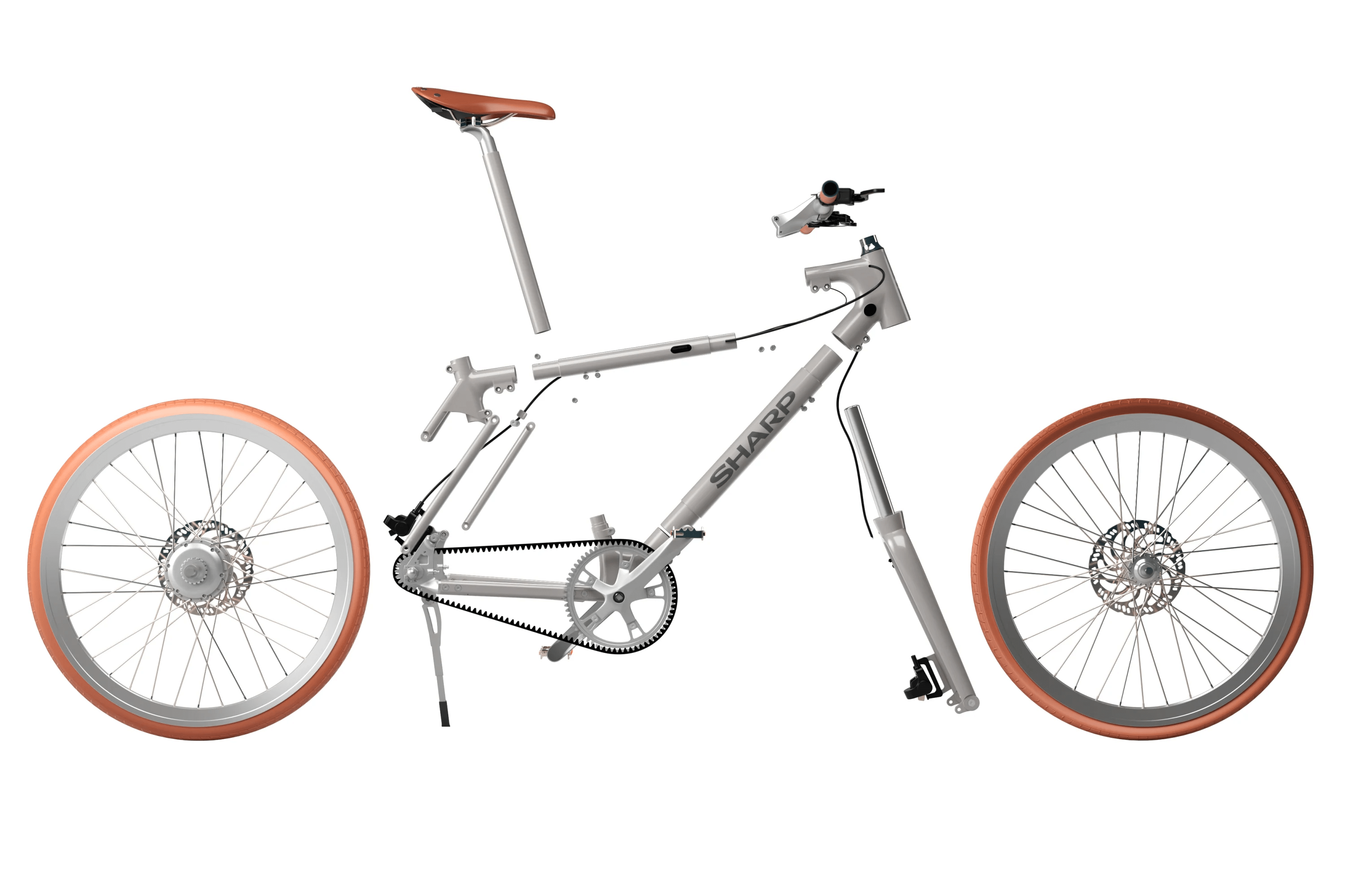 Hybrydowy-rower-elektryczny-Sharp-rama-w-czesciach-latwe-przechowywanie